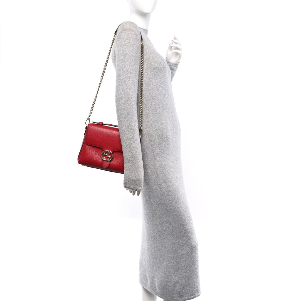 Dollar Calfskin Interlocking G Top Handle Shoulder Bag Red