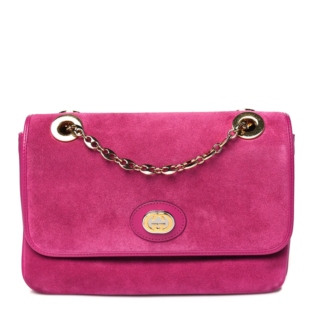 Suede Azalea Calfskin Small Marina Chain Shoulder Bag Fuchsia