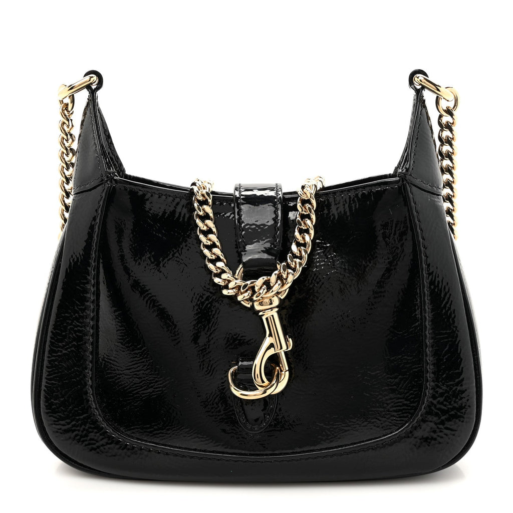 Crinkled Patent Mini Jackie Notte Bag Black