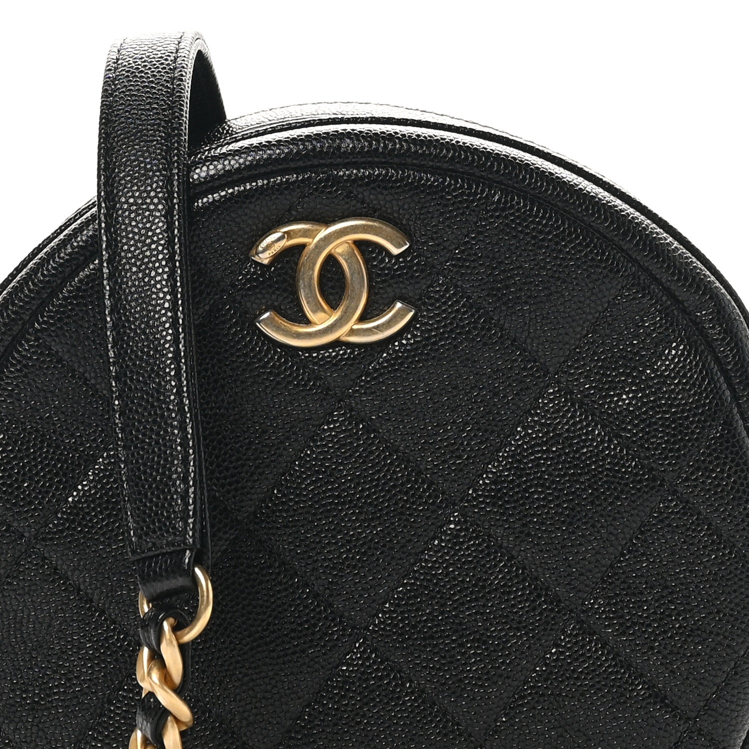 Caviar Quilted Small Round Bag With Chain Black