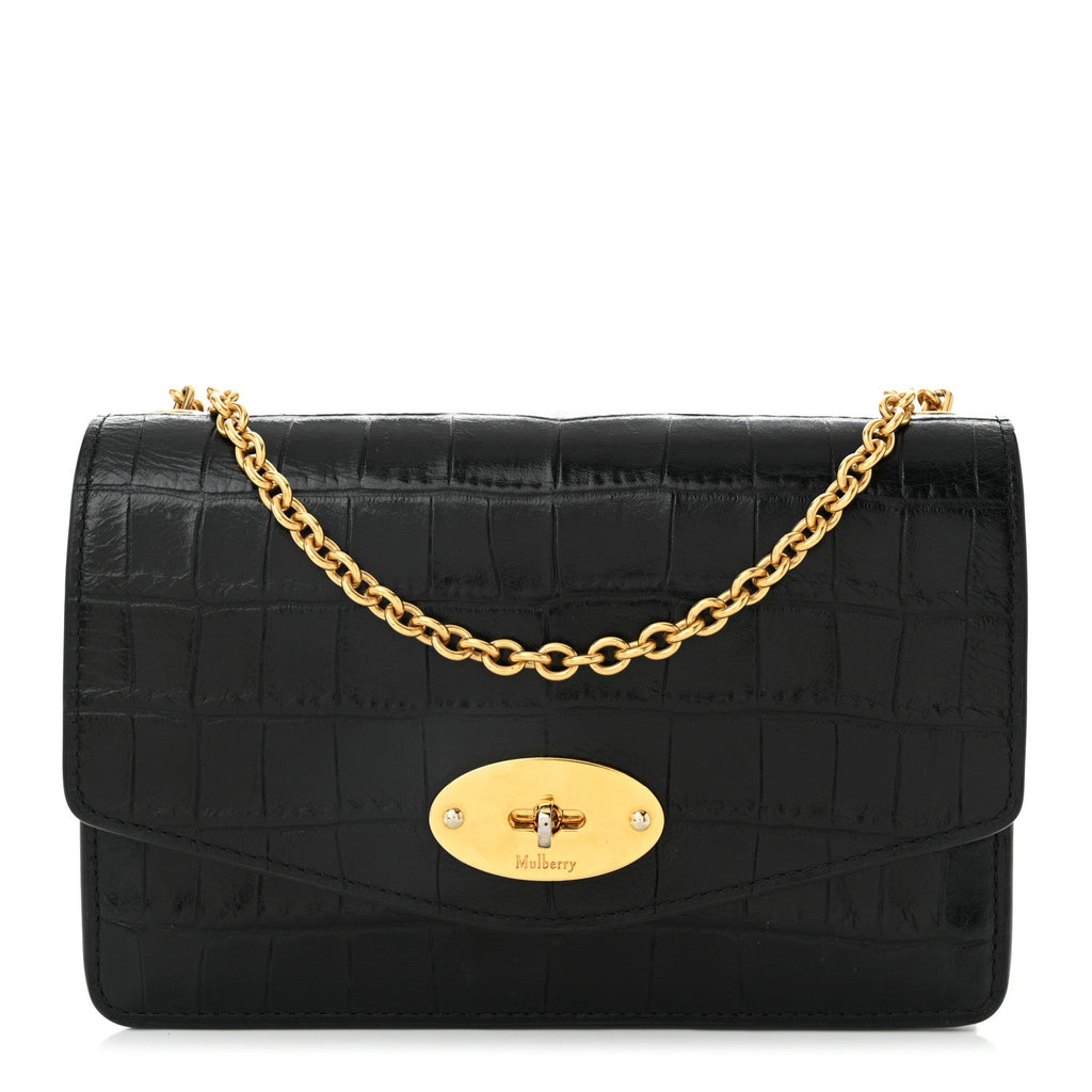 Crocodile Embossed Calfskin Small Darley Black