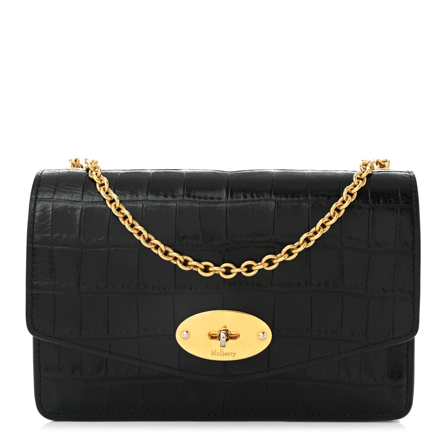 Crocodile Embossed Calfskin Small Darley Black