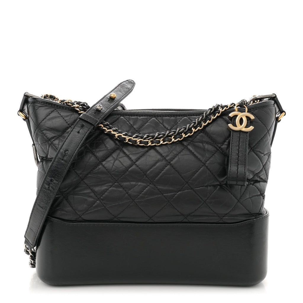 Aged Calfskin Quilted Medium Gabrielle Hobo Black