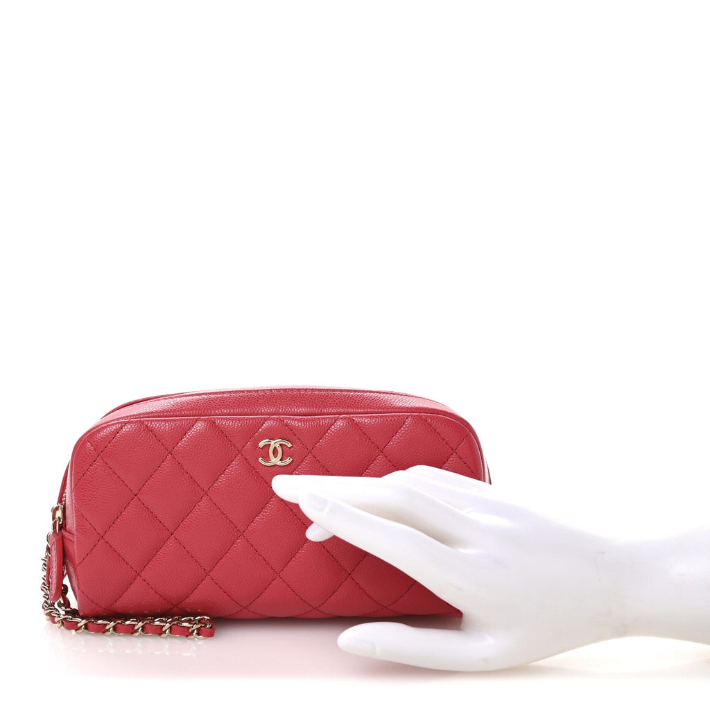 Caviar Quilted Toiletry Case With Chain Dark Pink