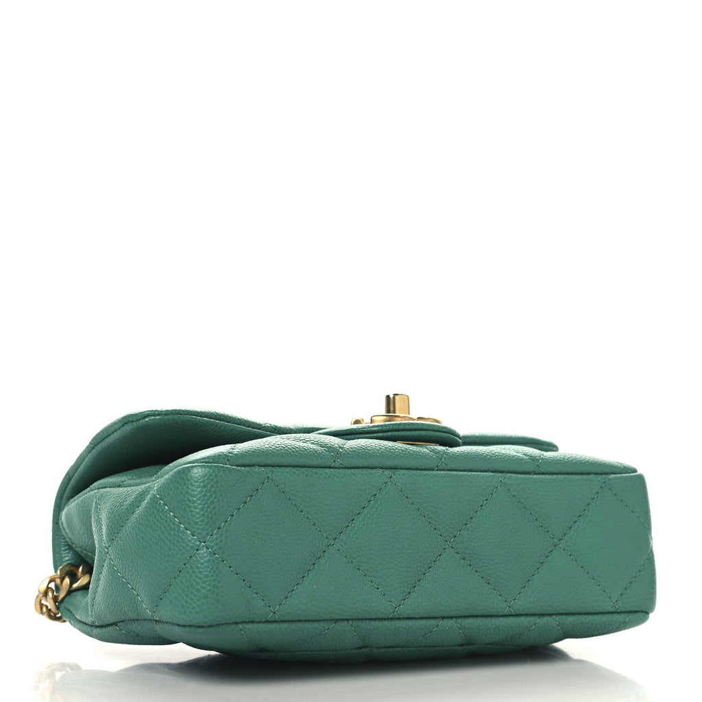 Caviar Quilted Sweetheart Mini Rectangular Flap Green