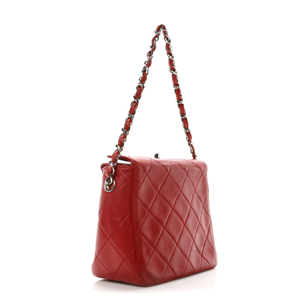 Lambskin Quilted Square Chain Bag Red