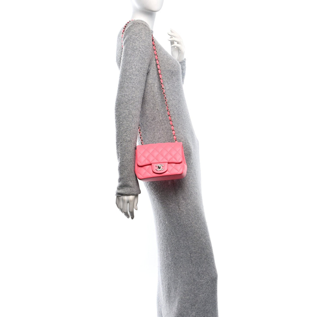 Lambskin Quilted Mini Square Flap Coral Pink