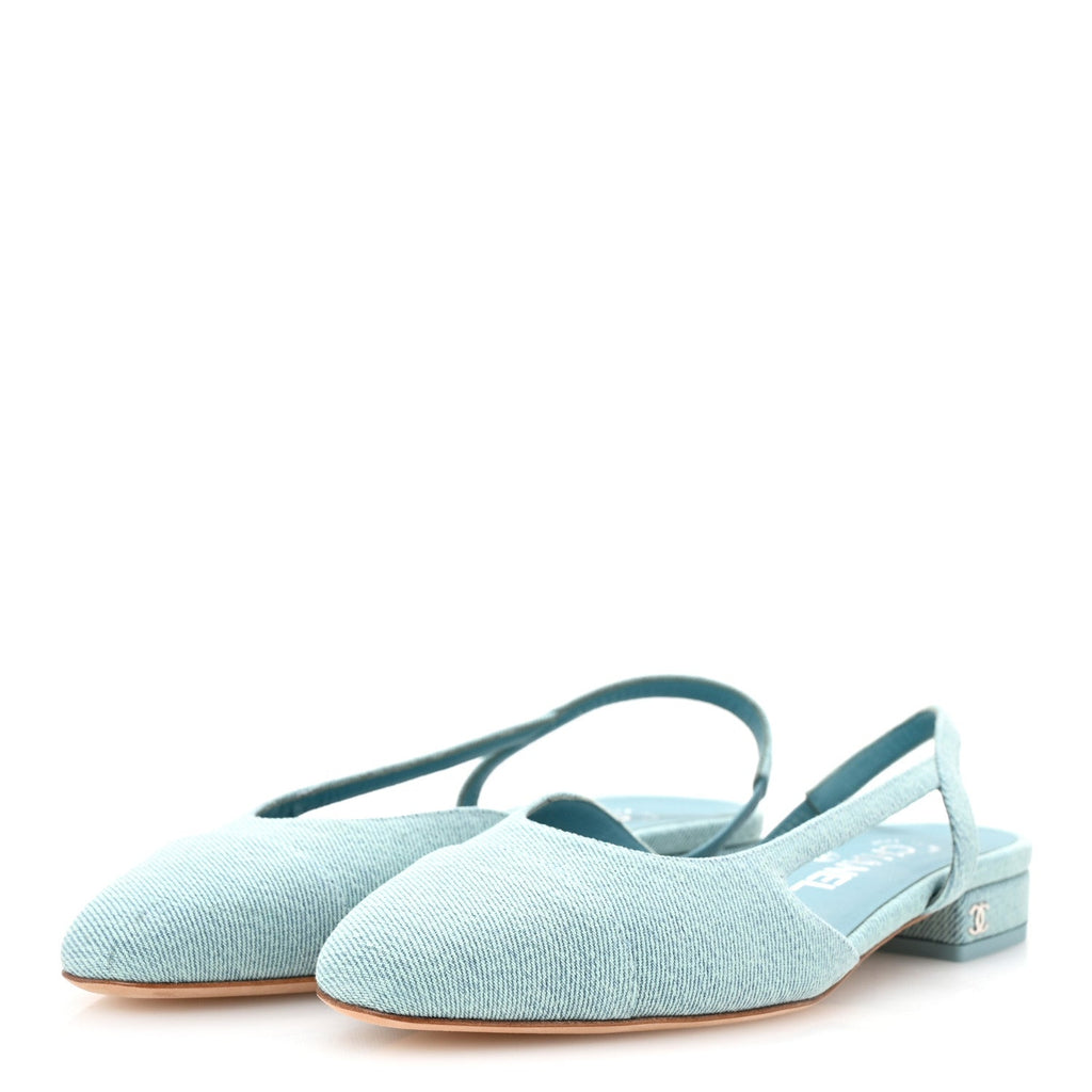 Denim Cap Toe CC Slingback Flats 37 Blue