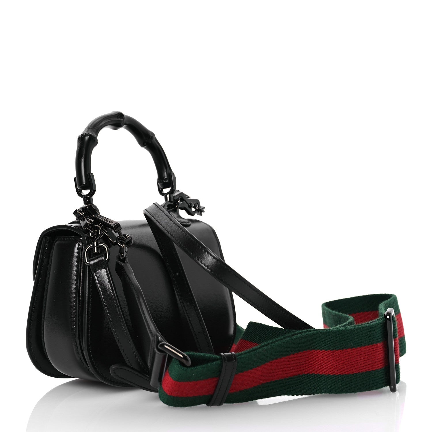 Boarded Dyana Lux Calfskin Web Monochrome Mini Bamboo 1947 Top Handle Bag Black