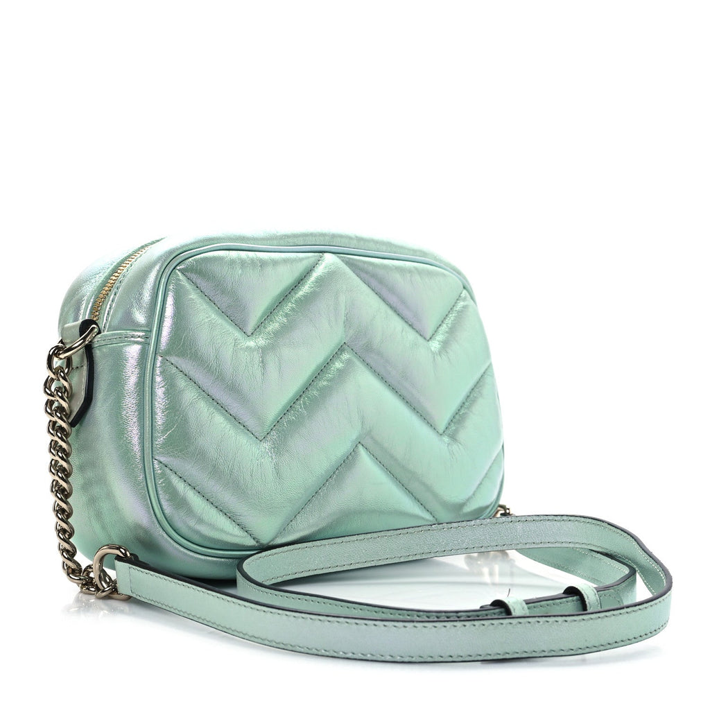 Iridescent Nappa Chevron Matelasse Small GG Marmont Chain Shoulder Bag Iridescent Salvy Green