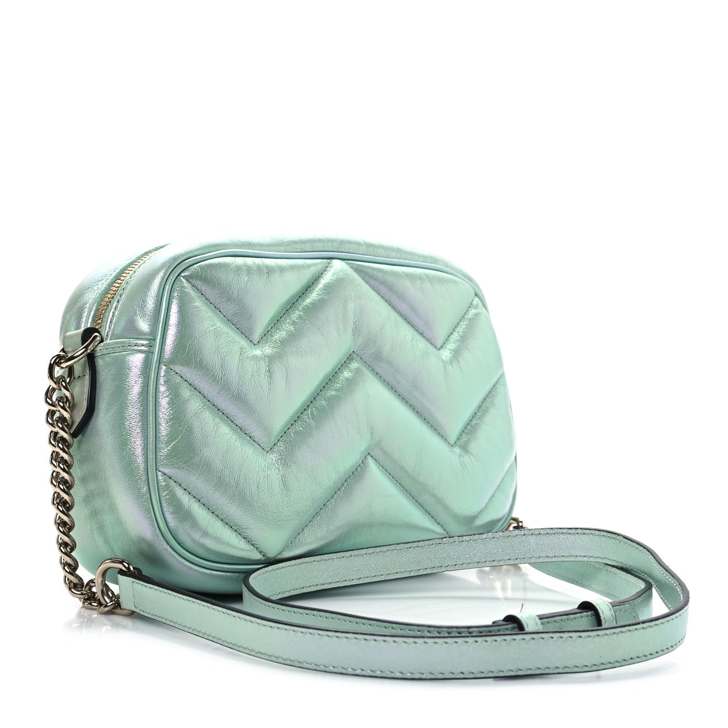 Iridescent Nappa Chevron Matelasse Small GG Marmont Chain Shoulder Bag Iridescent Salvy Green