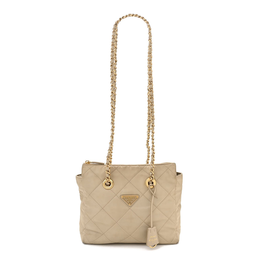 Re-Nylon Stitched Re-Edition 1995 Chaine Small Tote Bag Desert Beige