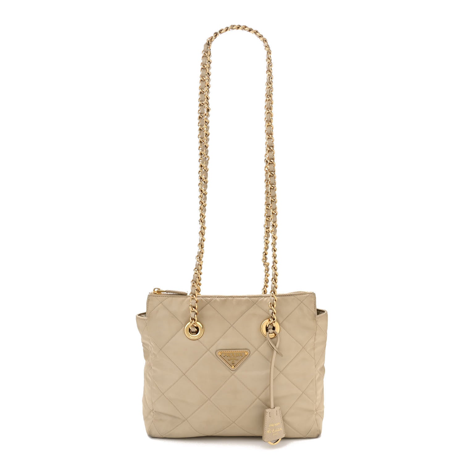 Re-Nylon Stitched Re-Edition 1995 Chaine Small Tote Bag Desert Beige
