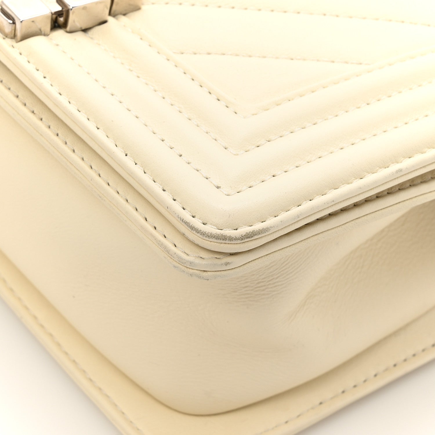Calfskin Chevron Quilted Small Boy Flap White