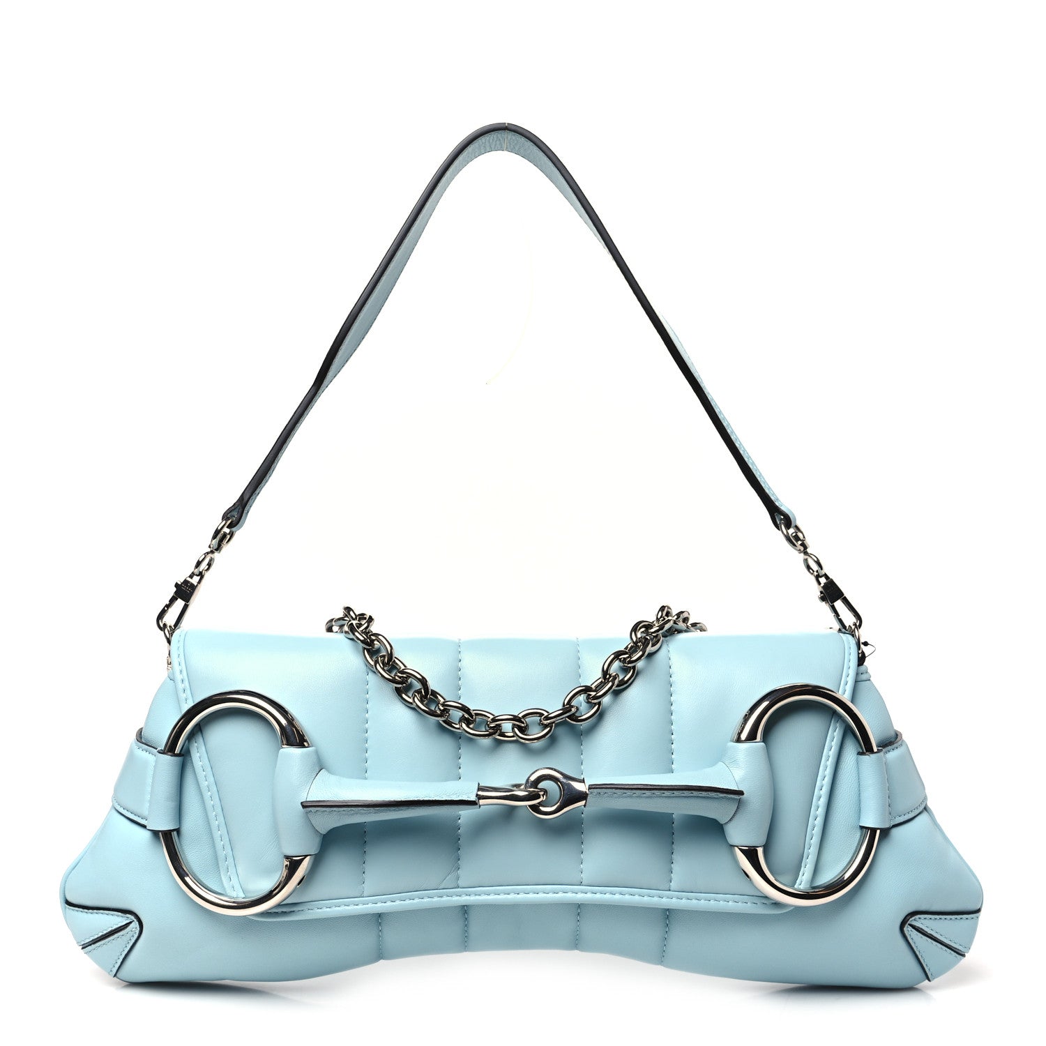 Nappa Vertical Matelasse Medium Maxi Horsebit Chain Shoulder Bag Crystal Snow