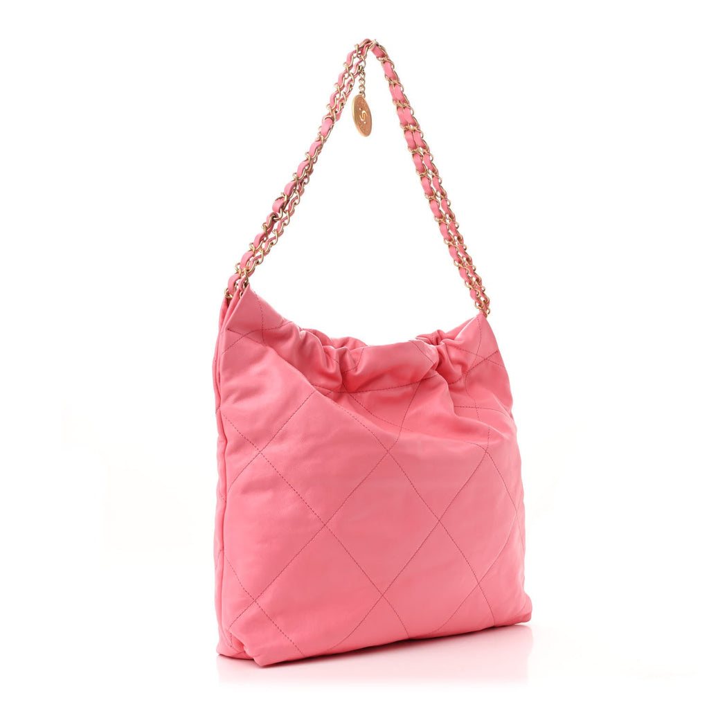 Shiny Calfskin Quilted Small Chanel 22 Coral Pink
