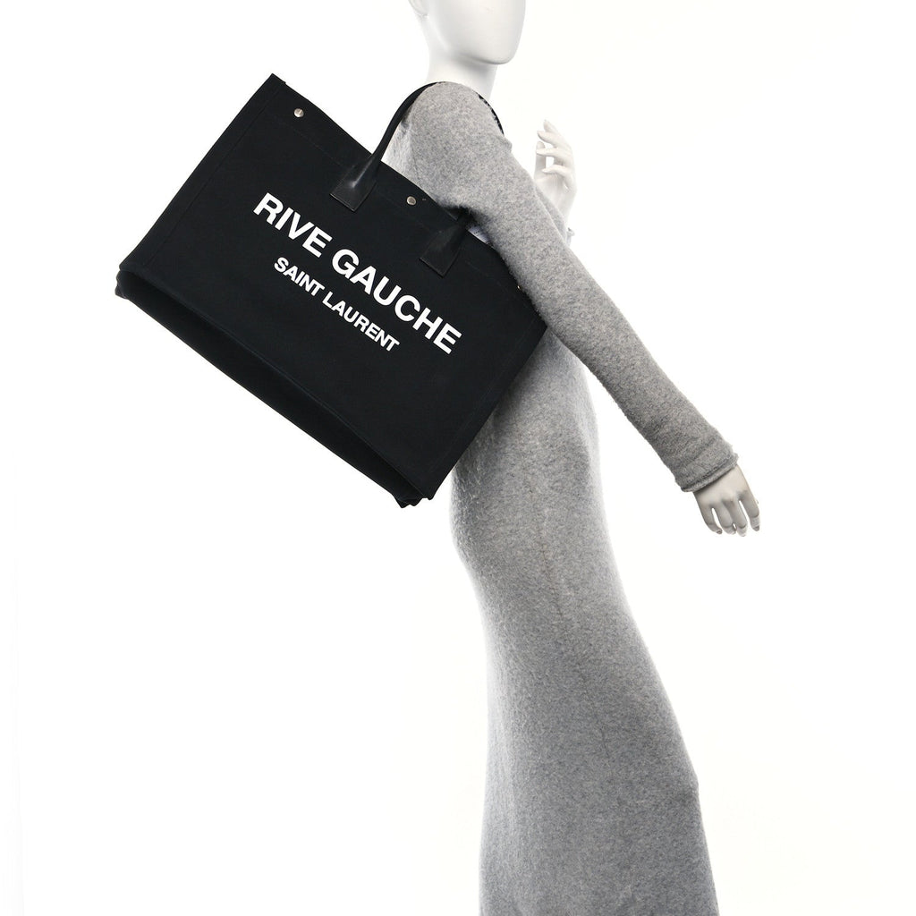 Linen Calfskin Rive Gauche Tote Black