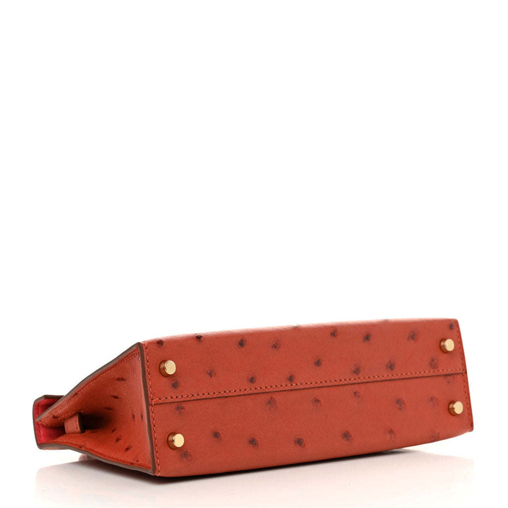 Ostrich Horseshoe Kelly Sellier Mini 20 Cuivre Rose Extreme