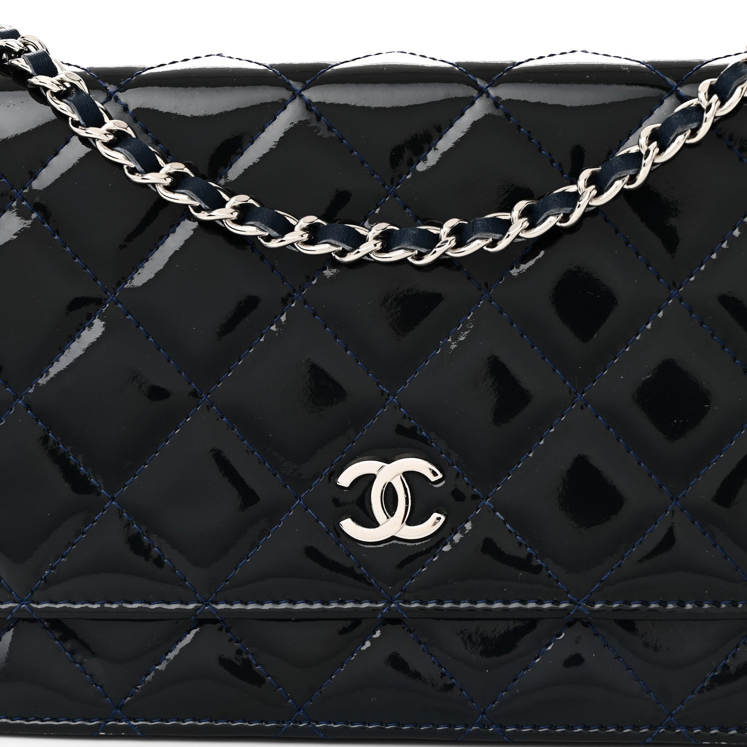 Patent Quilted Wallet On Chain WOC Blue