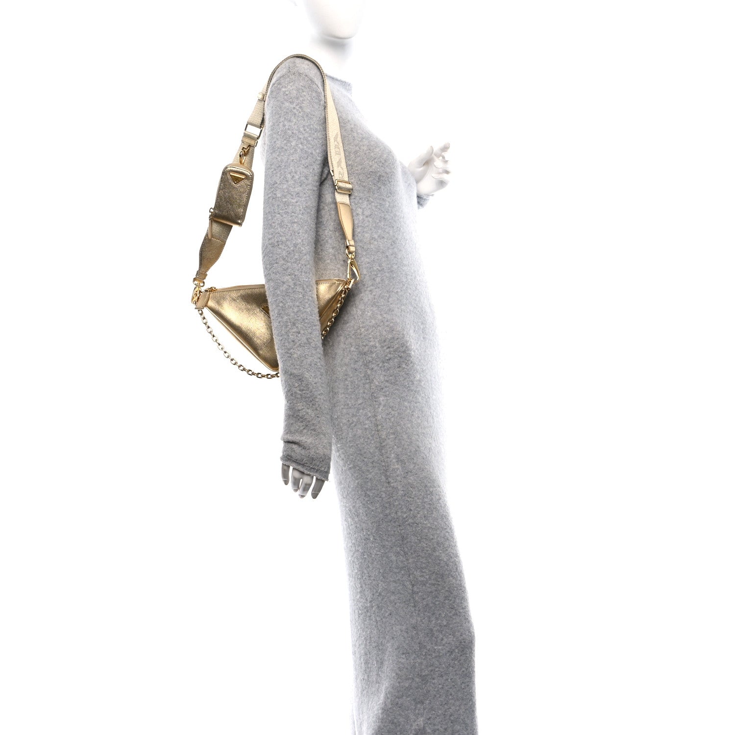 Saffiano Lux Triangle Shoulder Bag Platino