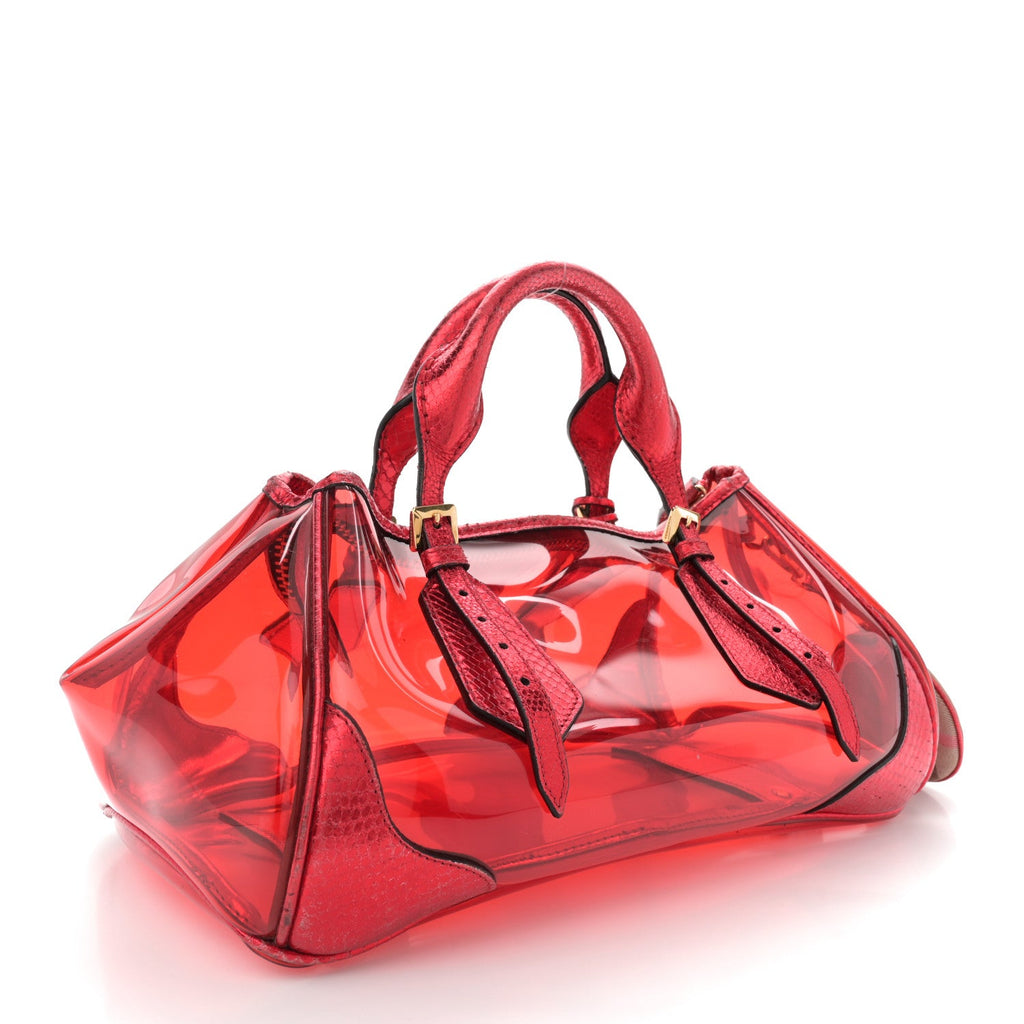 Vinyl Metallic Watersnake Blaze Satchel Red