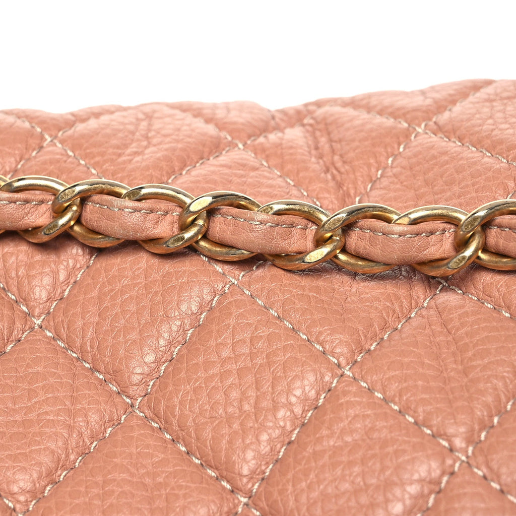 Calfskin Quilted XXL Travel Flap Bag Camel