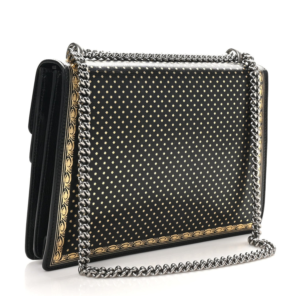 X SEGA Calfskin GUCCY Stars Medium Dionysus Shoulder Bag Black Gold
