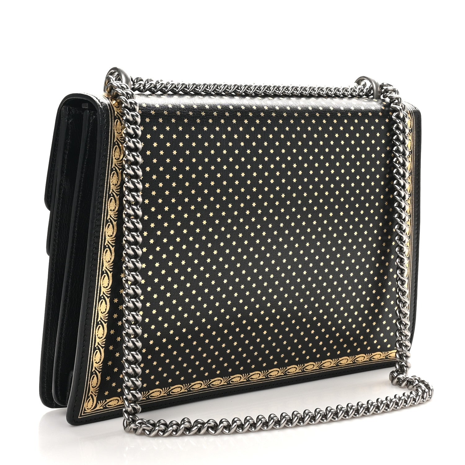 X SEGA Calfskin GUCCY Stars Medium Dionysus Shoulder Bag Black Gold