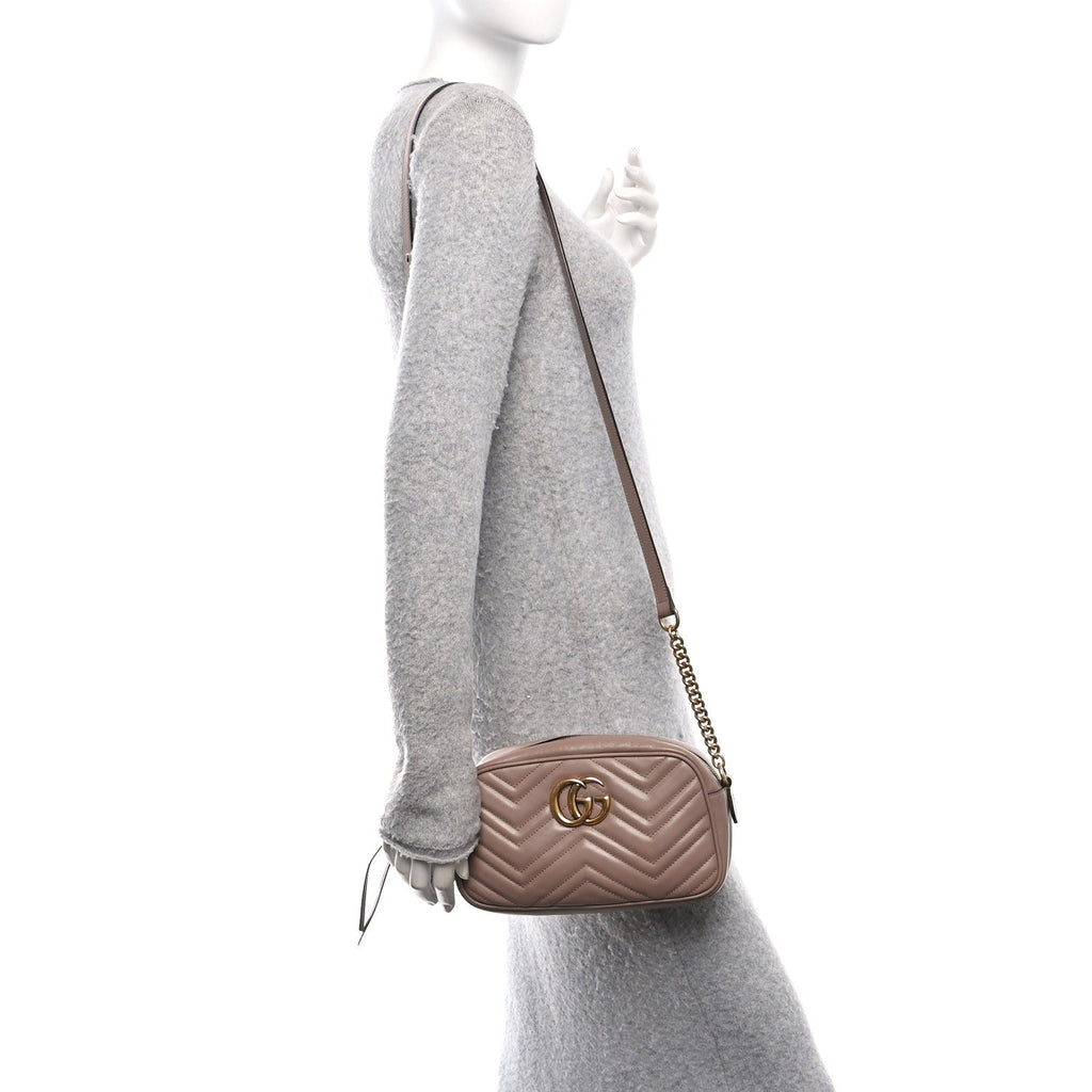 Calfskin Matelasse Small GG Marmont Chain Shoulder Bag Porcelain Rose