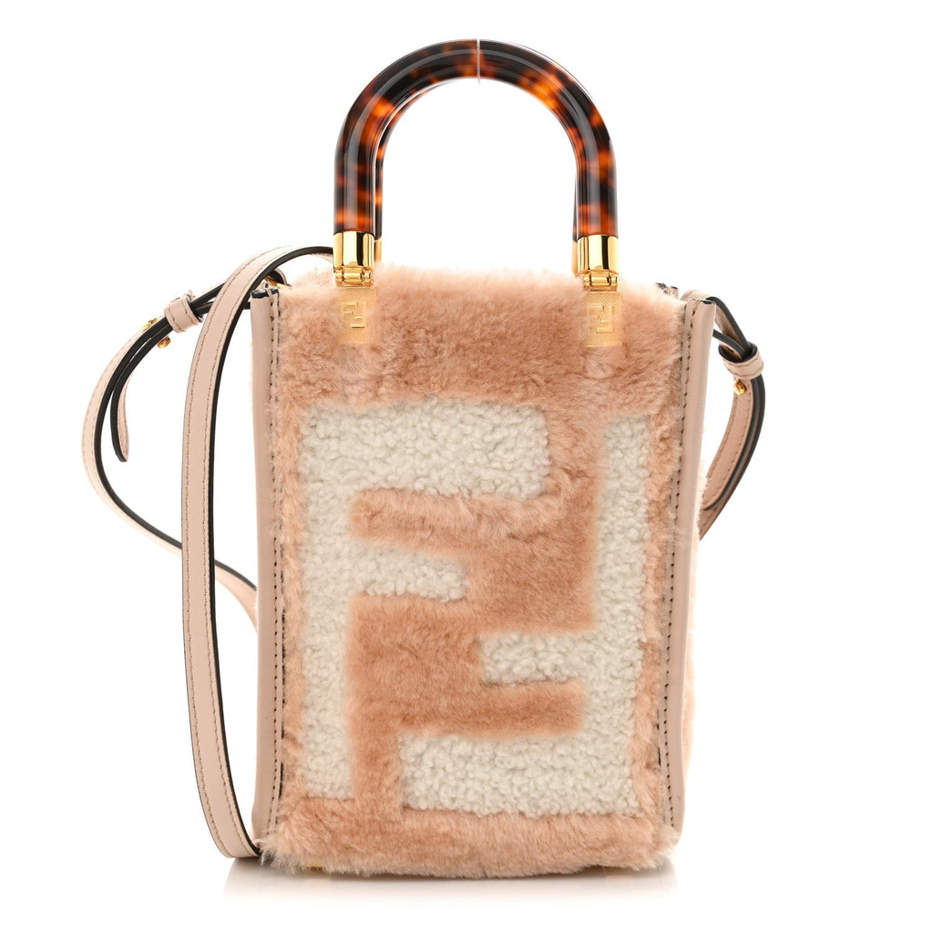 Shearling Plexiglass FF Mini Fendi Sunshine Shopper Soap White