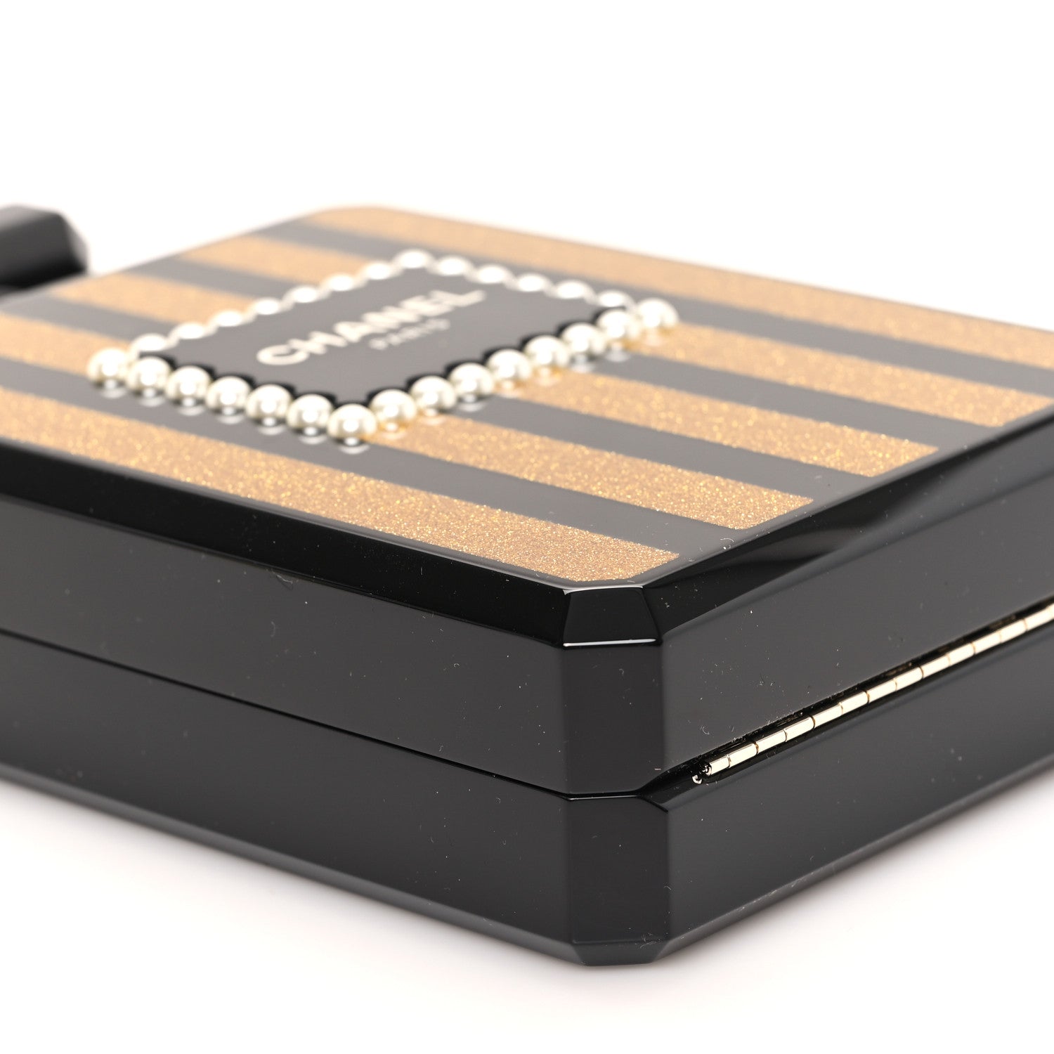 Plexiglass Perfume Bottle Clutch Black Gold