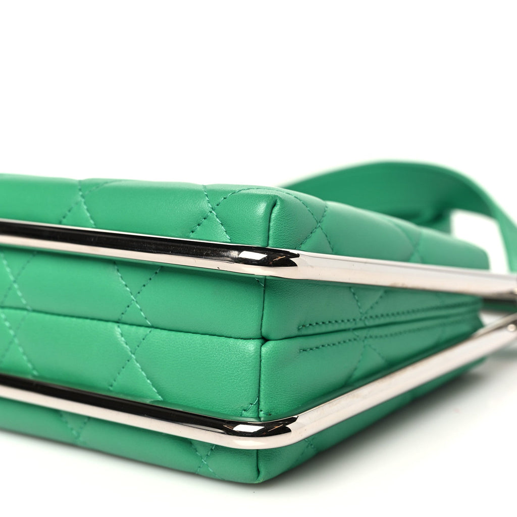 Quilted Lambskin Metal Bar Clutch Bag Green