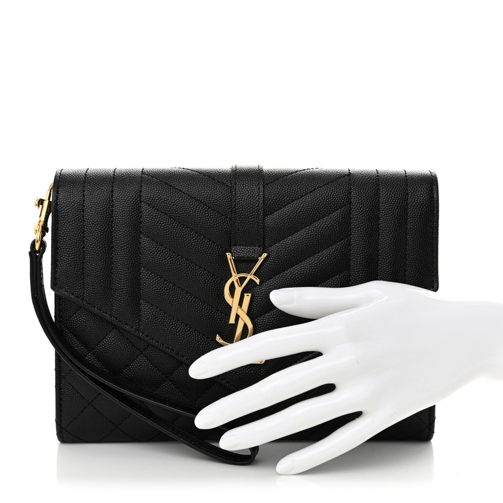 Grain De Poudre Textured Mixed Matelasse Triquilt Monogram Clutch Black