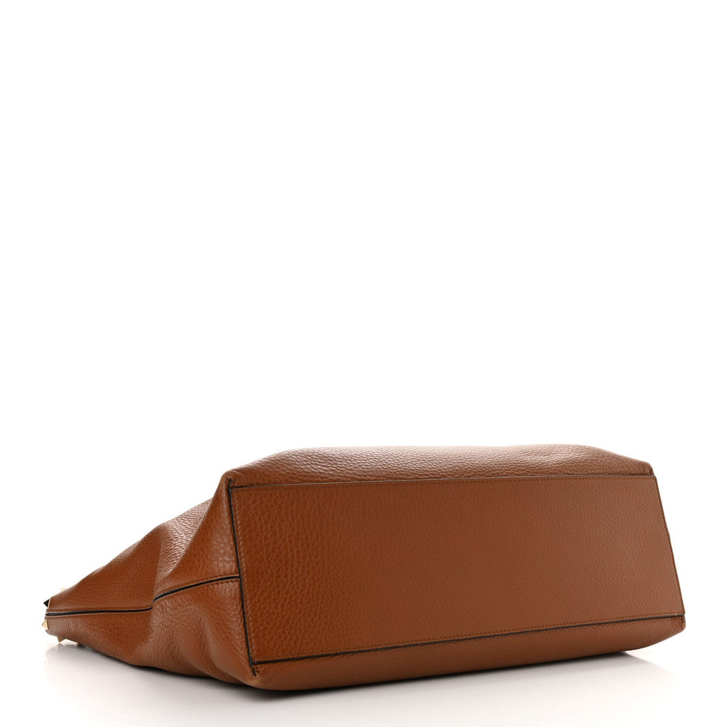 Grained Calfskin Rockstud Shoulder Tote Bright Cognac