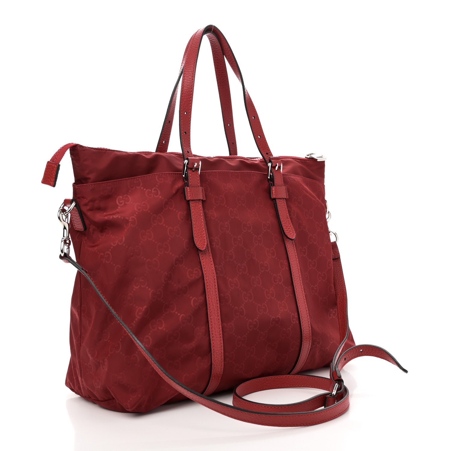 Nylon Monogram Dollar Calfskin Tote Vibrant Red