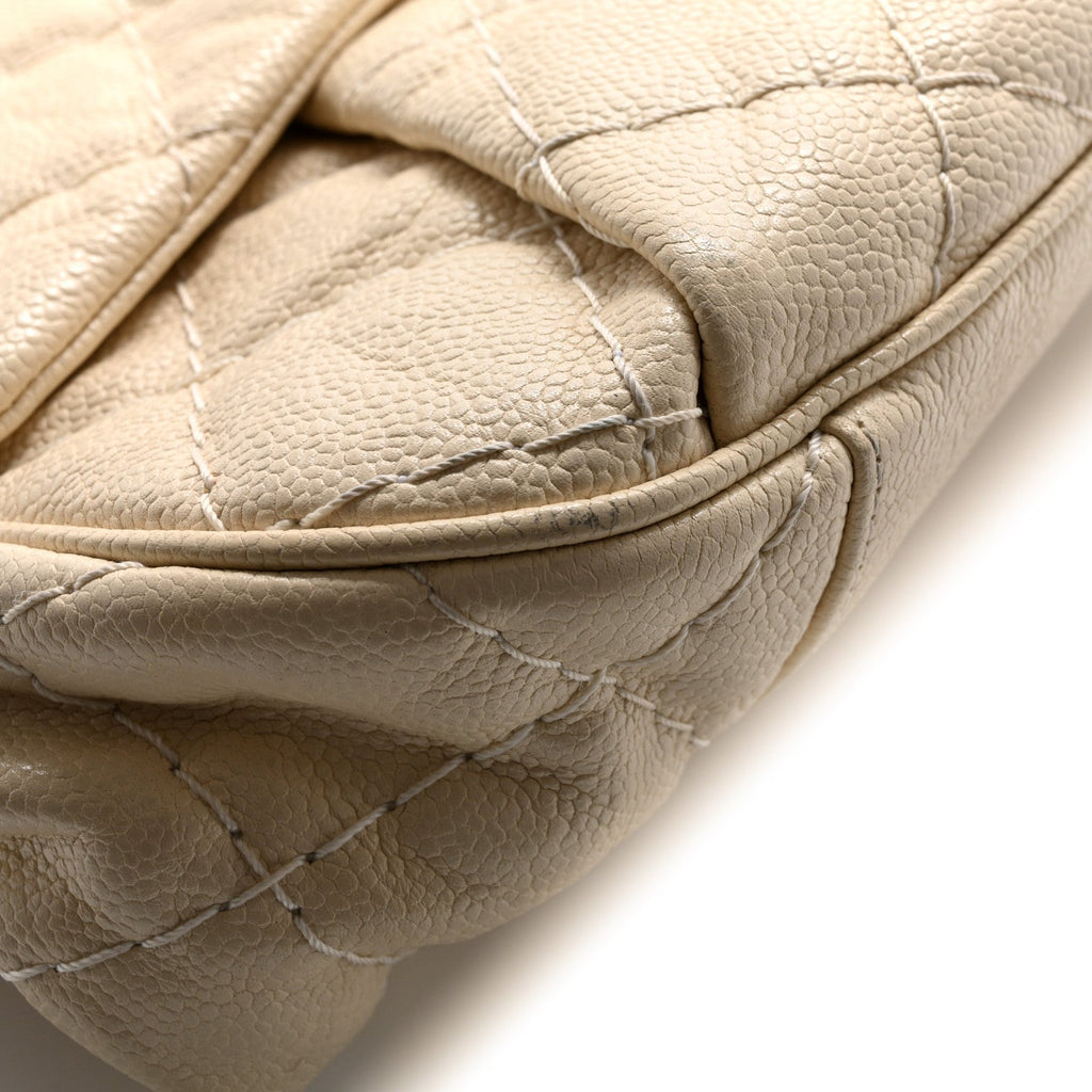 Crumpled Grained Calfskin Medium Coco Pleats Messenger Flap Dark White