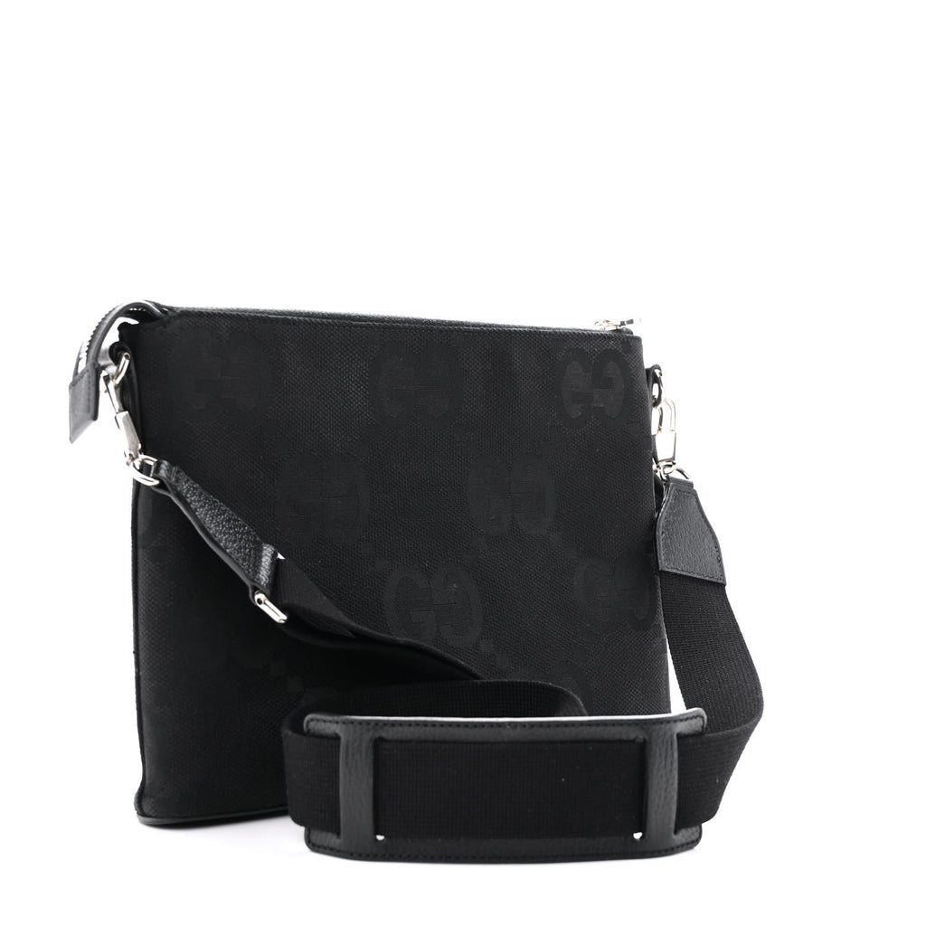Monogram Jumbo GG Textured Dollar Calfskin Wristlet Messenger Bag Black