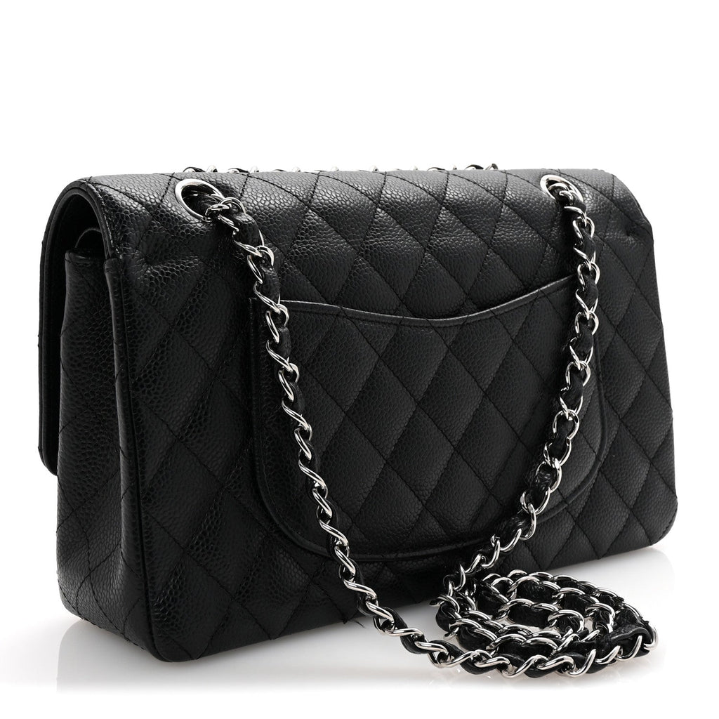 Caviar Quilted Medium Double Flap Black