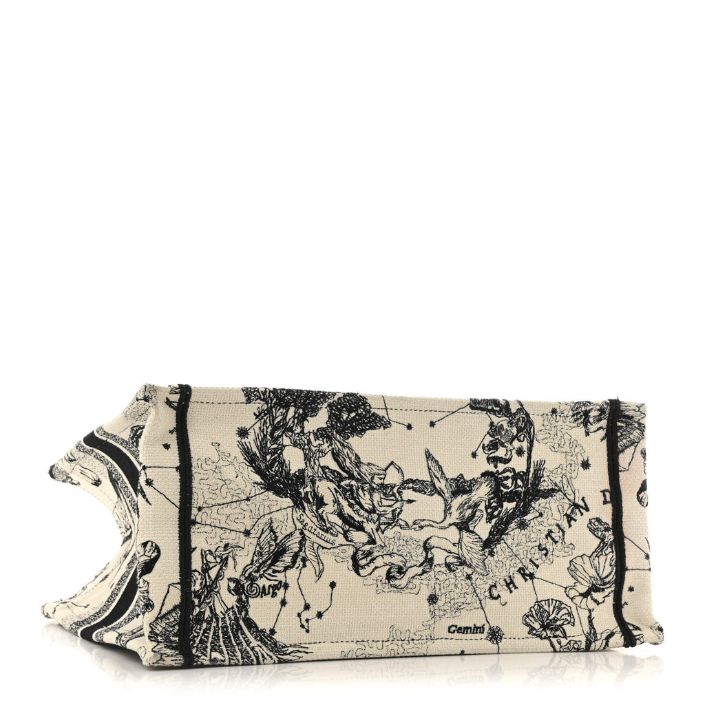 Canvas Zodiac Toile De Jouy Embroidered Medium Book Tote Latte