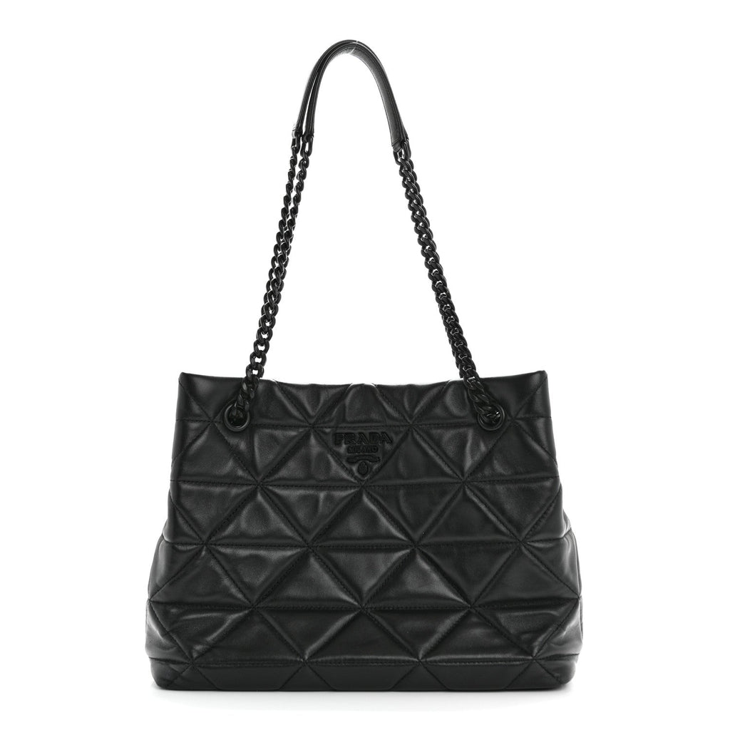 Nappa Quilted Monochrome Chain Tote Bag Black