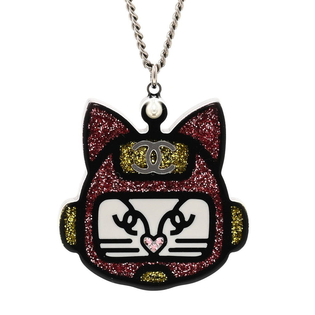 Resin Emoji Robot Cat Pendant Necklace Black Pink Yellow