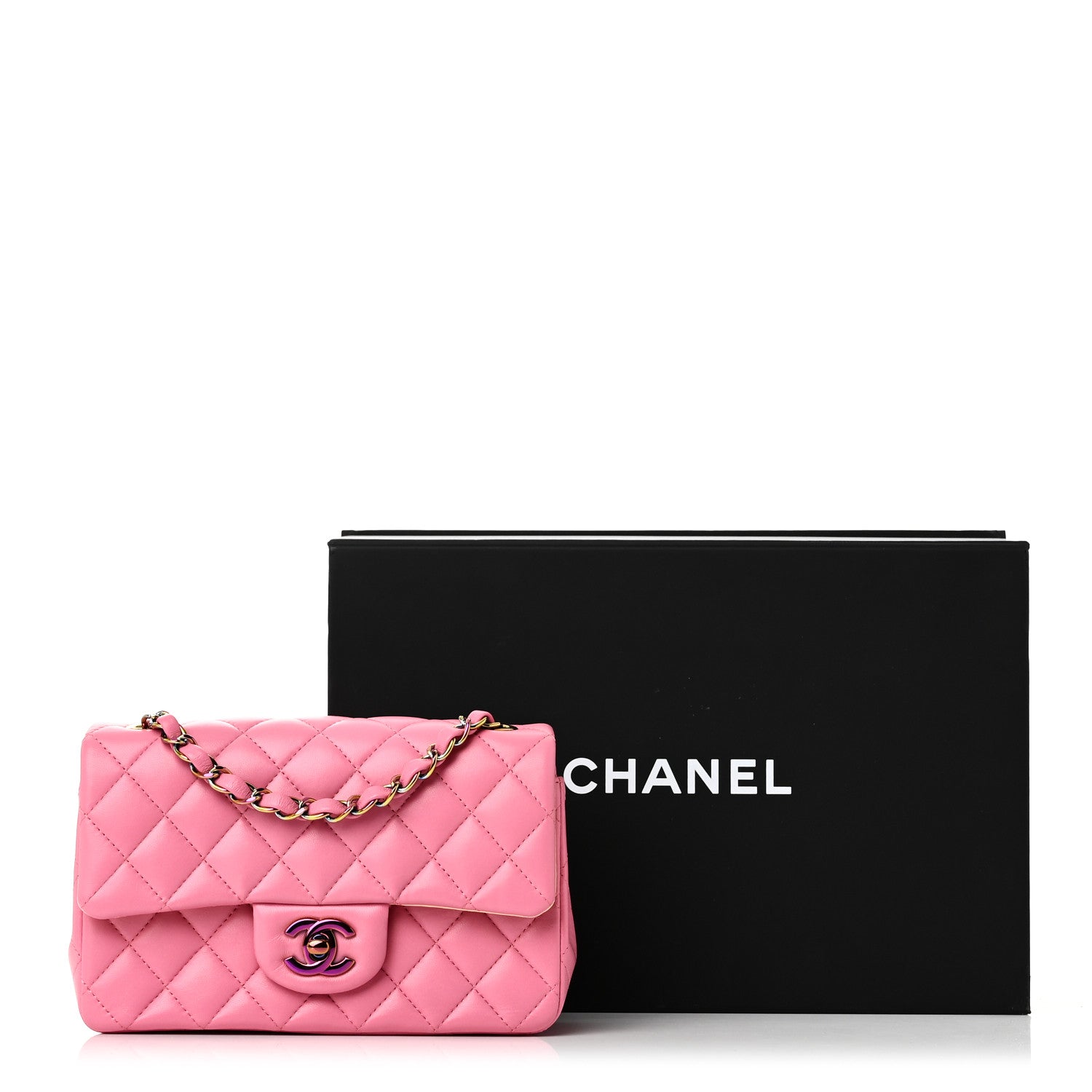 Lambskin Quilted Mini Rectangular Flap Pink Yellow