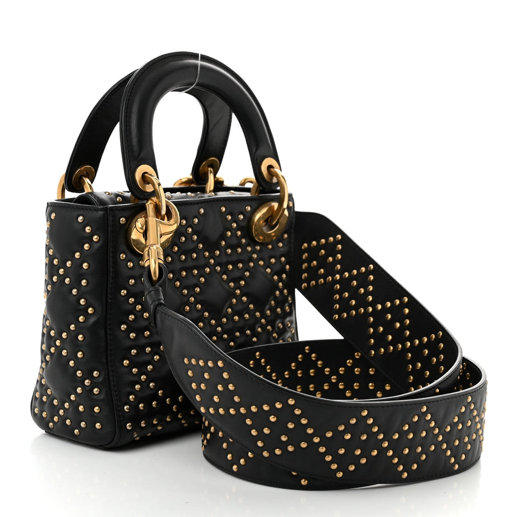 Lambskin Studded Mini Supple Lady Dior Black