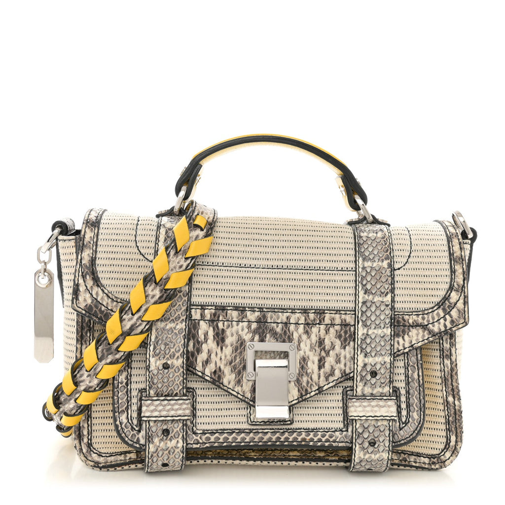 Lambskin Snakeskin Canvas Tiny PS1 Satchel Grey Yellow