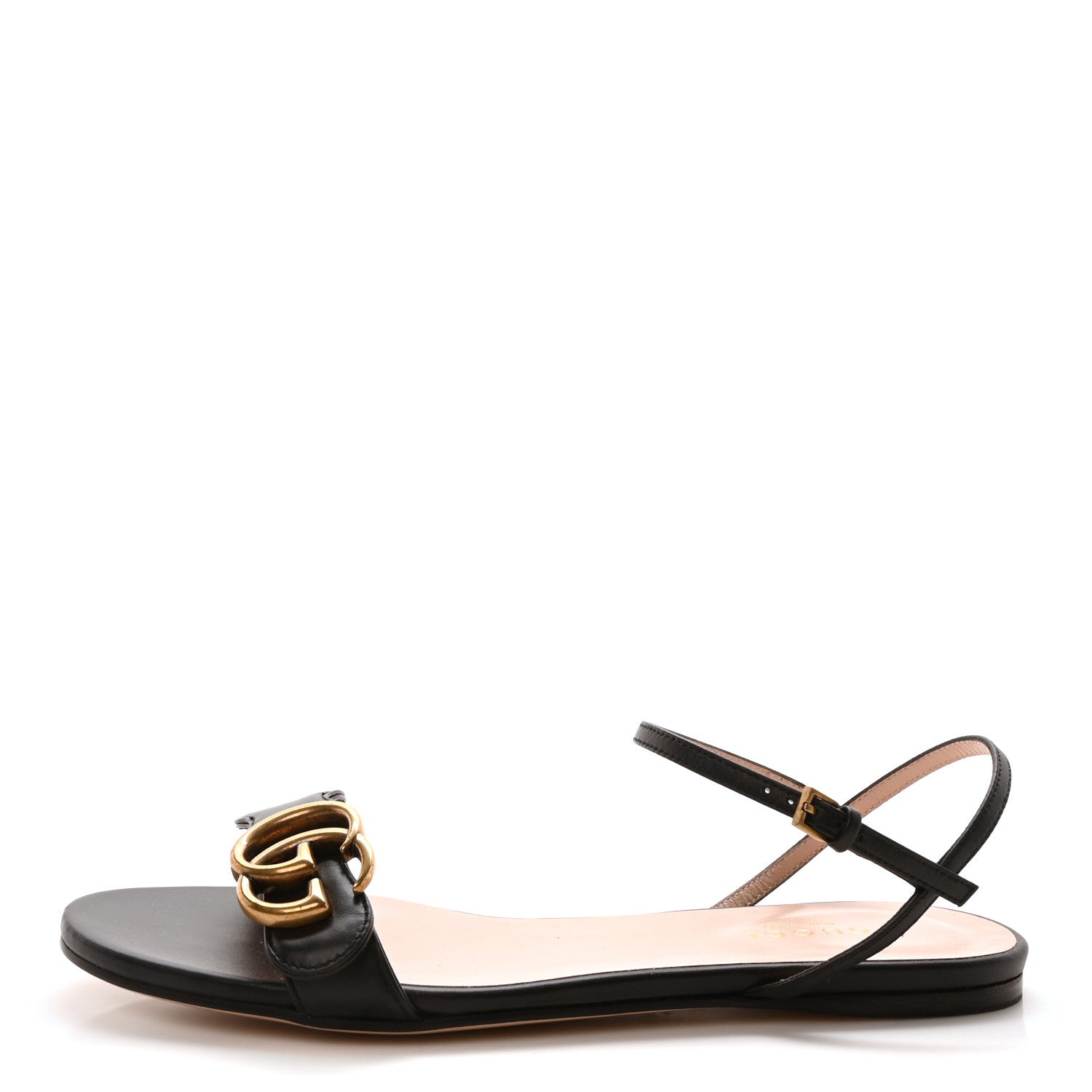 Lifford Calfskin GG Marmont Ankle Wrap Flat Sandals 36 Black