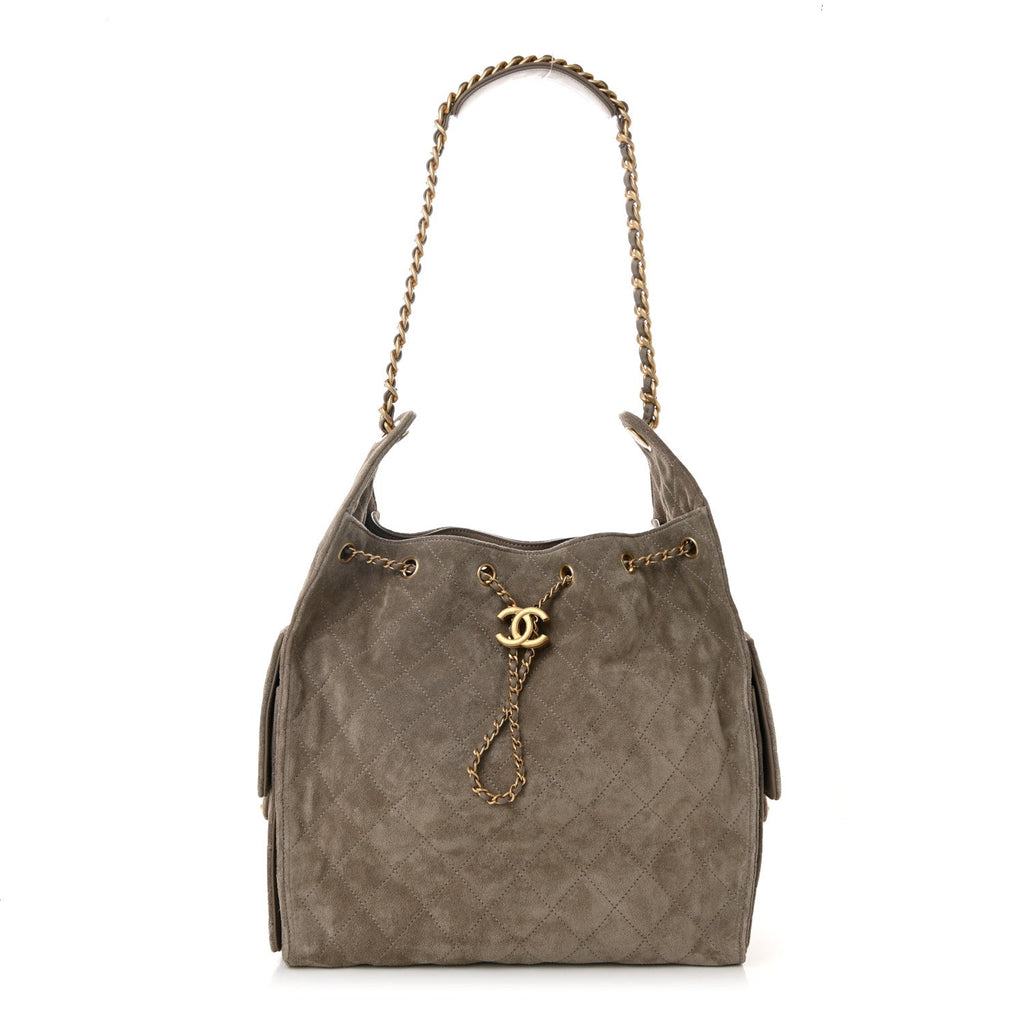 Suede Quilted Medium Chanel 25 Handbag Grey