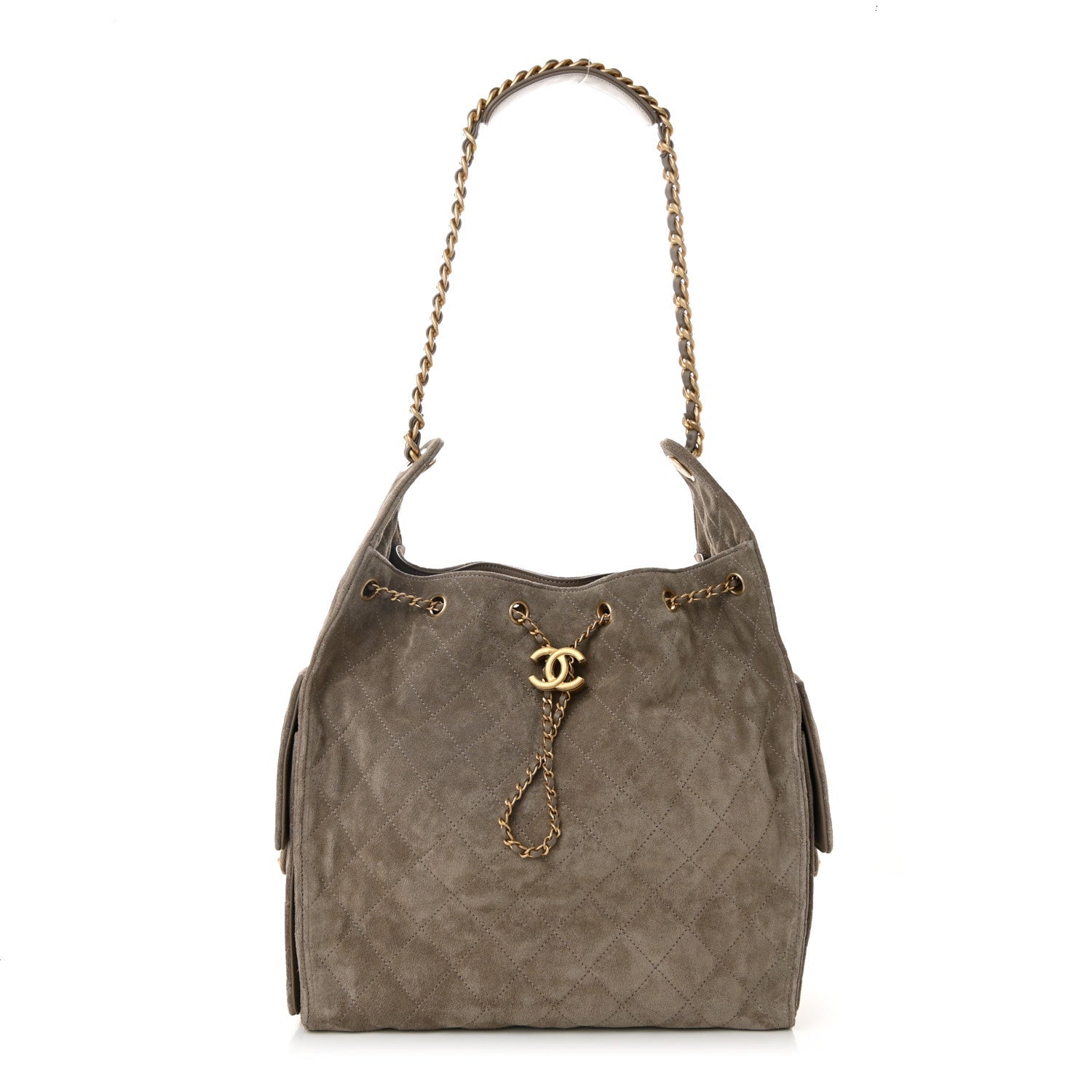 Suede Quilted Medium Chanel 25 Handbag Grey