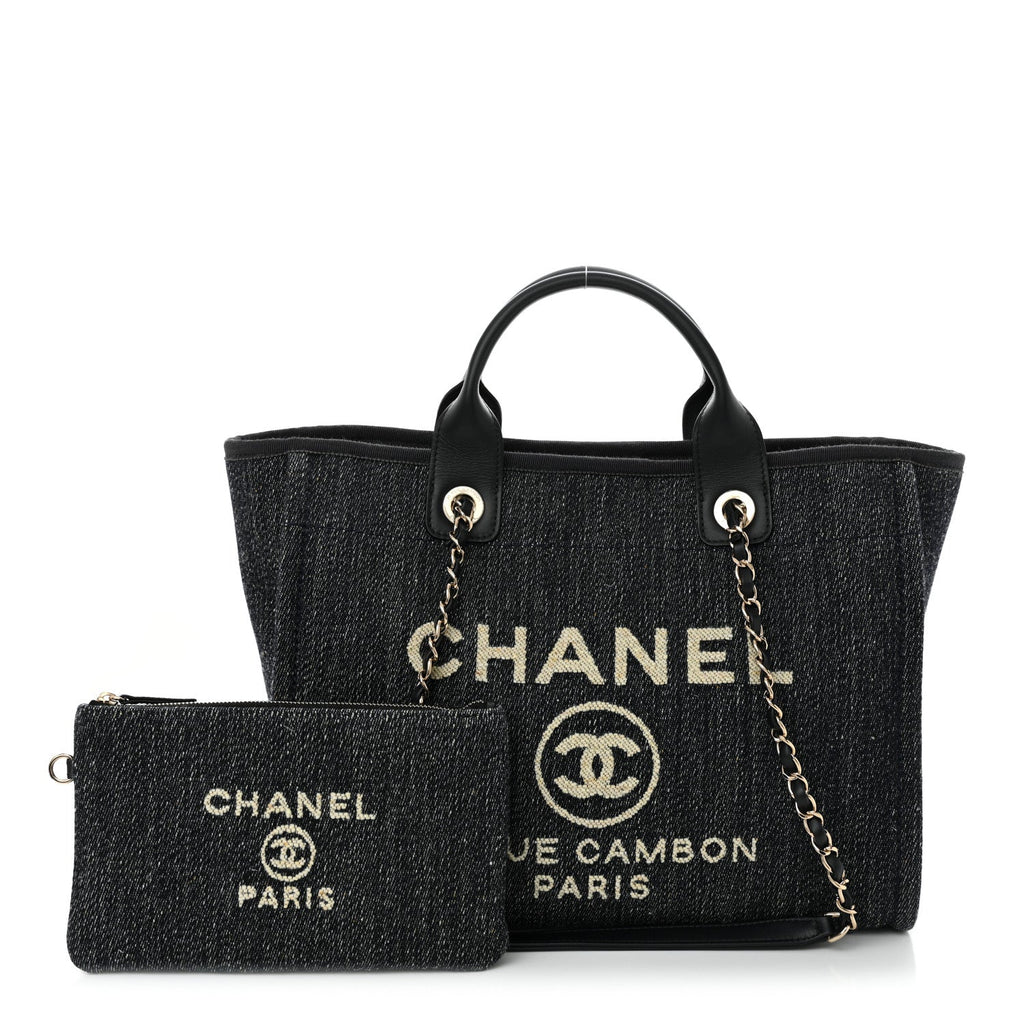 Denim Small Deauville Tote Dark Blue White