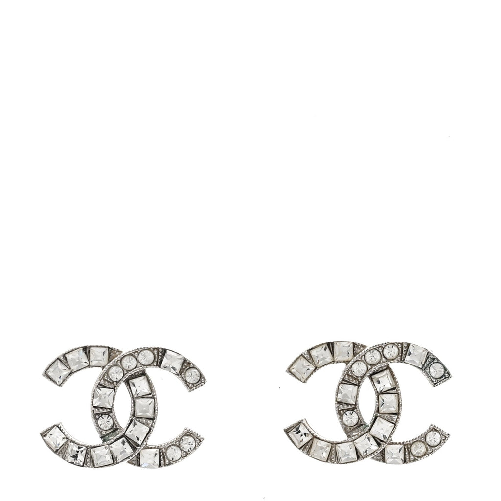 Baguette Crystal CC Earrings Silver