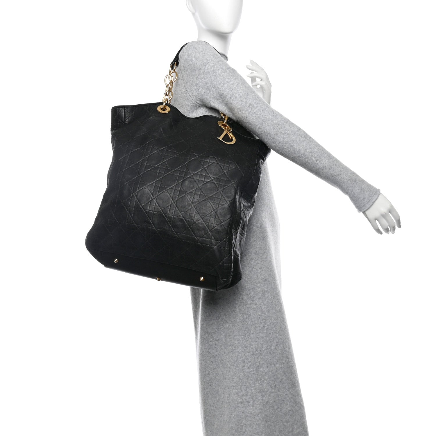 Lambskin Cannage Large Soft Lady Dior Shopping Tote Black